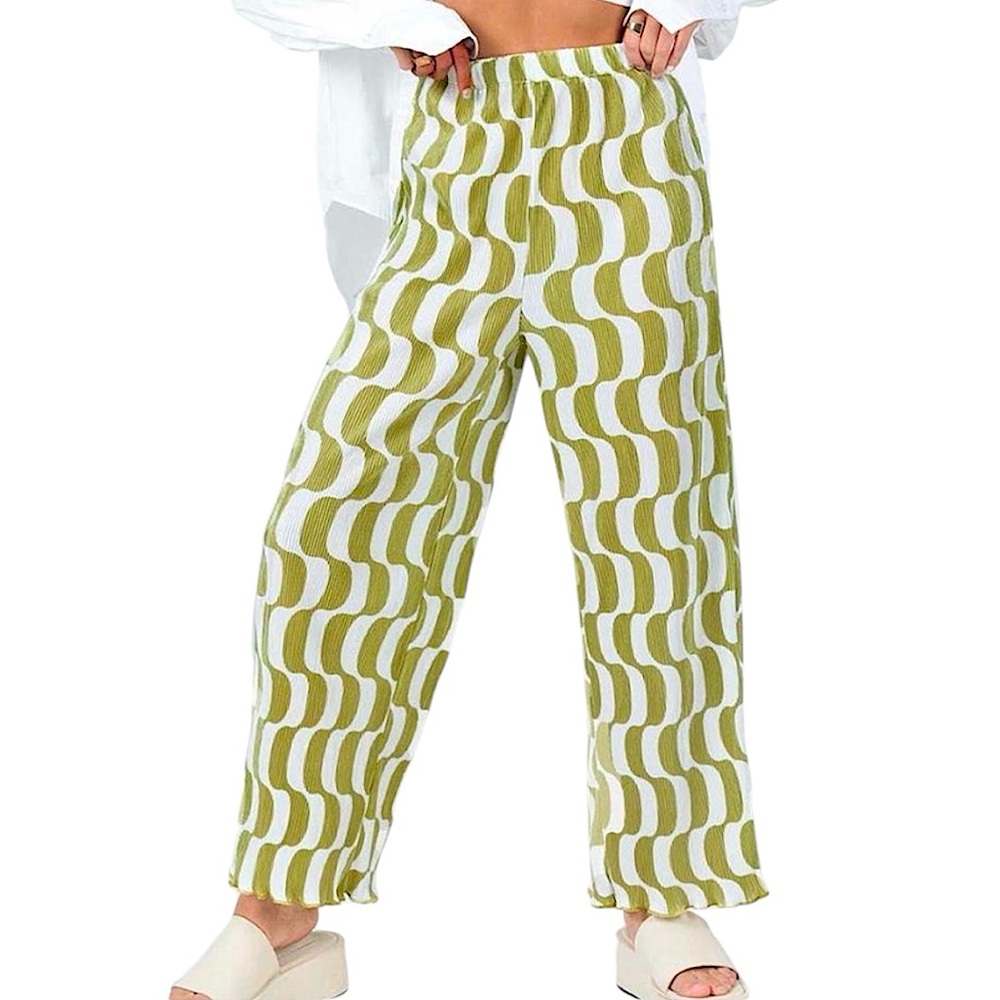 Princess Polly Women's Green and White Trousers Size 4